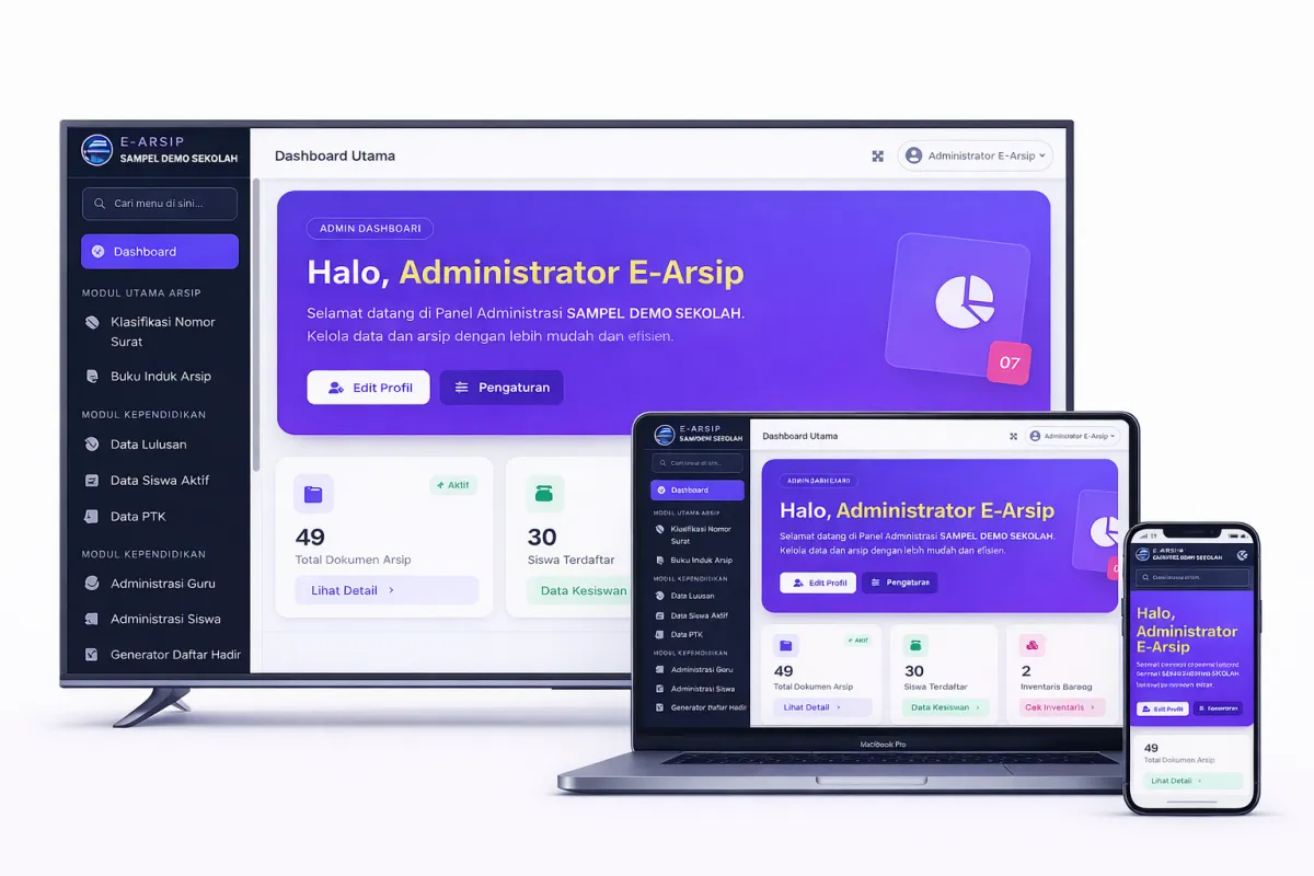 E-Arsip Sekolah Modern: SI Sekolah Terpadu + UI/UX Premium Ala CEO (Laravel & Tailwind)